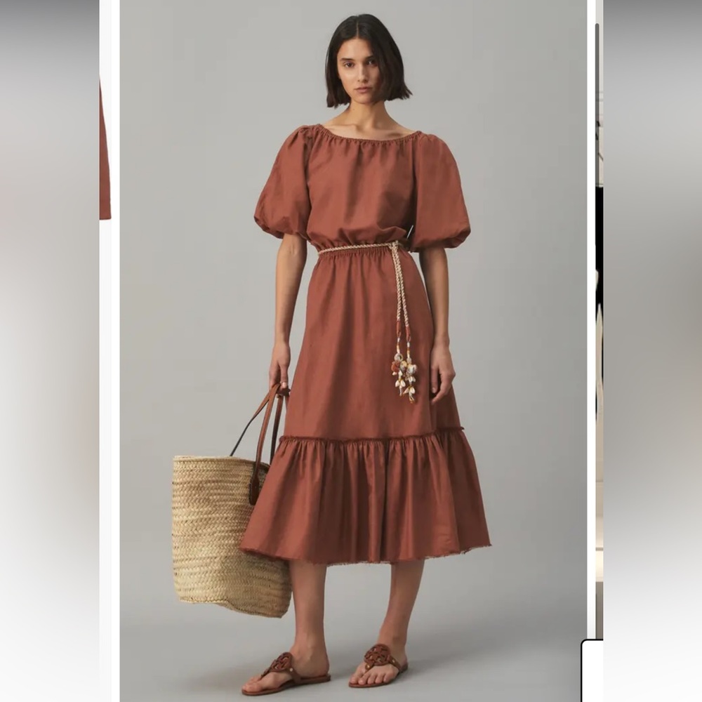TORY BURCH Off the Shoulder Beach Dress in Dark Rust